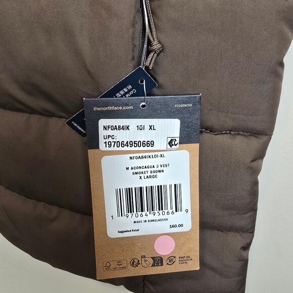 The North Face Mens Size XL Aconcagua 3 Vest Smokey Brown Down Puffer - Picture 3 of 5